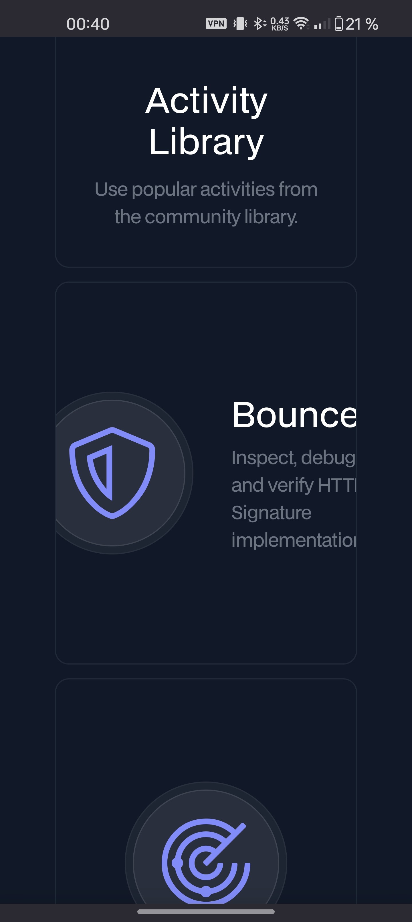 Screenshot of "bouncer" section that contains cut off text